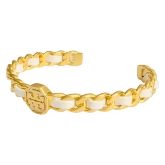 NEW!! Tory Burch Marion Gold and White Leather Bracelet - Picture 1 of 3